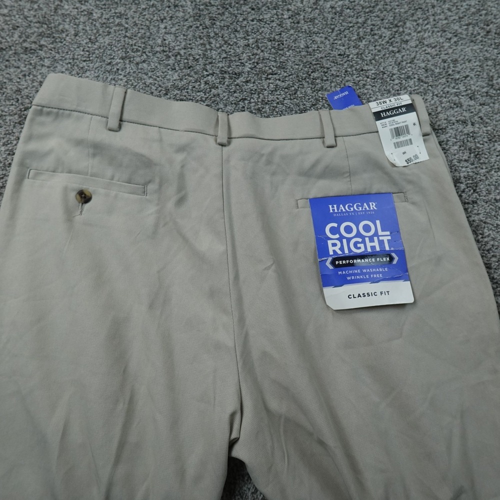 NEW Haggar Pants Mens 38X30 Tan Beige Chino Trouser Performance Flex Stretch